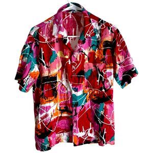 Vintage D’Accord colorful artsy graffiti button down top size medium unisex